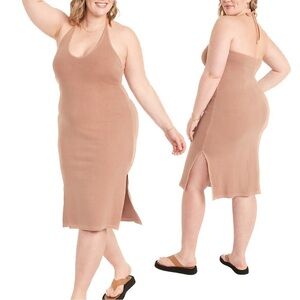 OLD Navy Fitted Rib-Knit Halter Midi Dress (SP02.7)